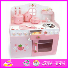 2014 nouvelle cuisine en bois mis en jouet pour enfants, belle cuisine en bois rose pour enfants, vente chaude jeu de rôle jouet cuisine set W10c079